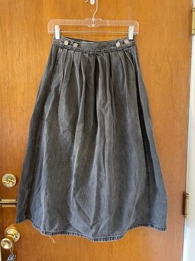 Calvin Klein Washed Black Pleated A-Line Midi Skirt